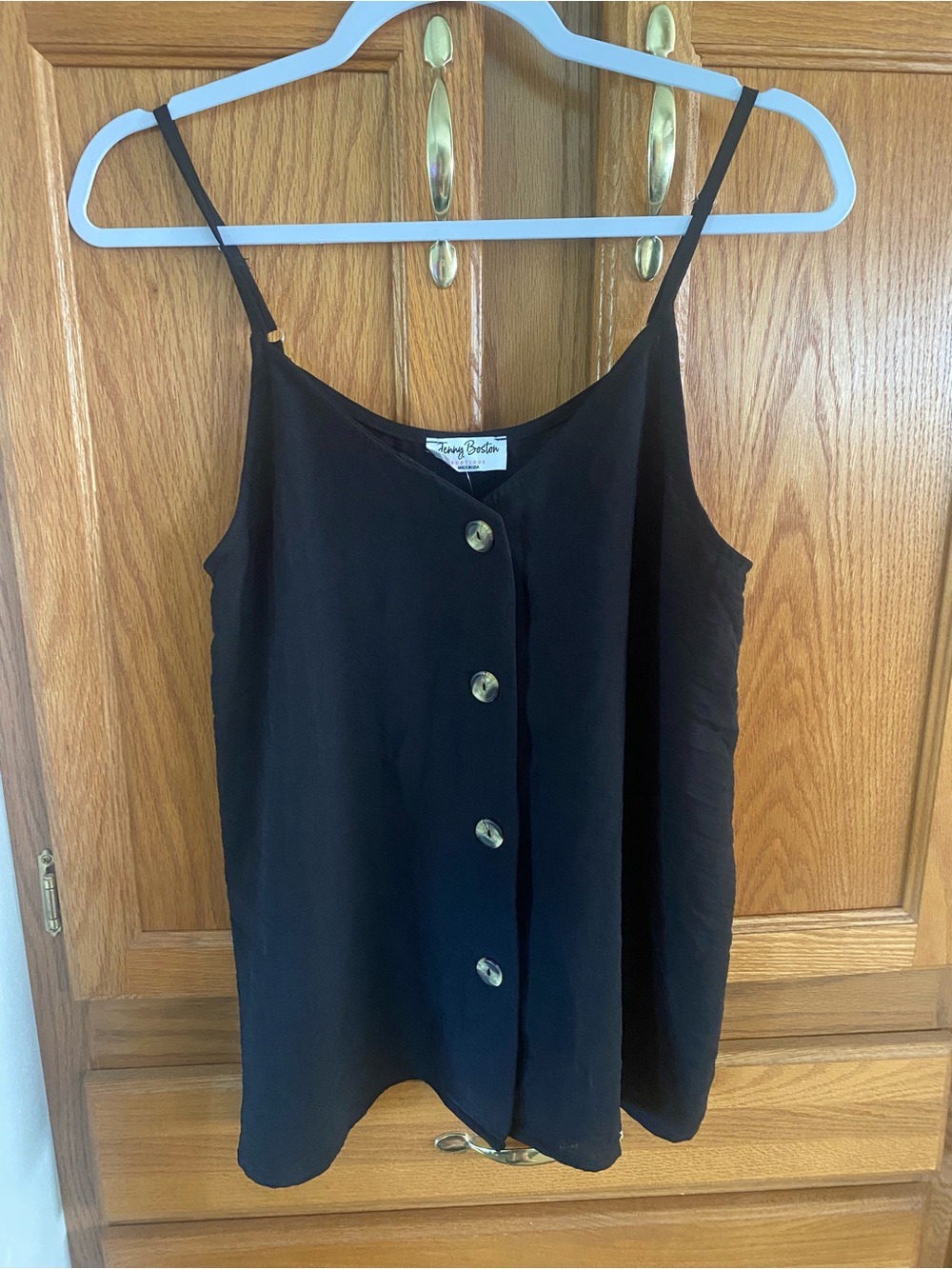 Black Button-Front Spaghetti Strap Camisole by Jenny Boston